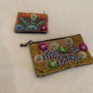 Embroidered Floral Clutch Set - Multicolor